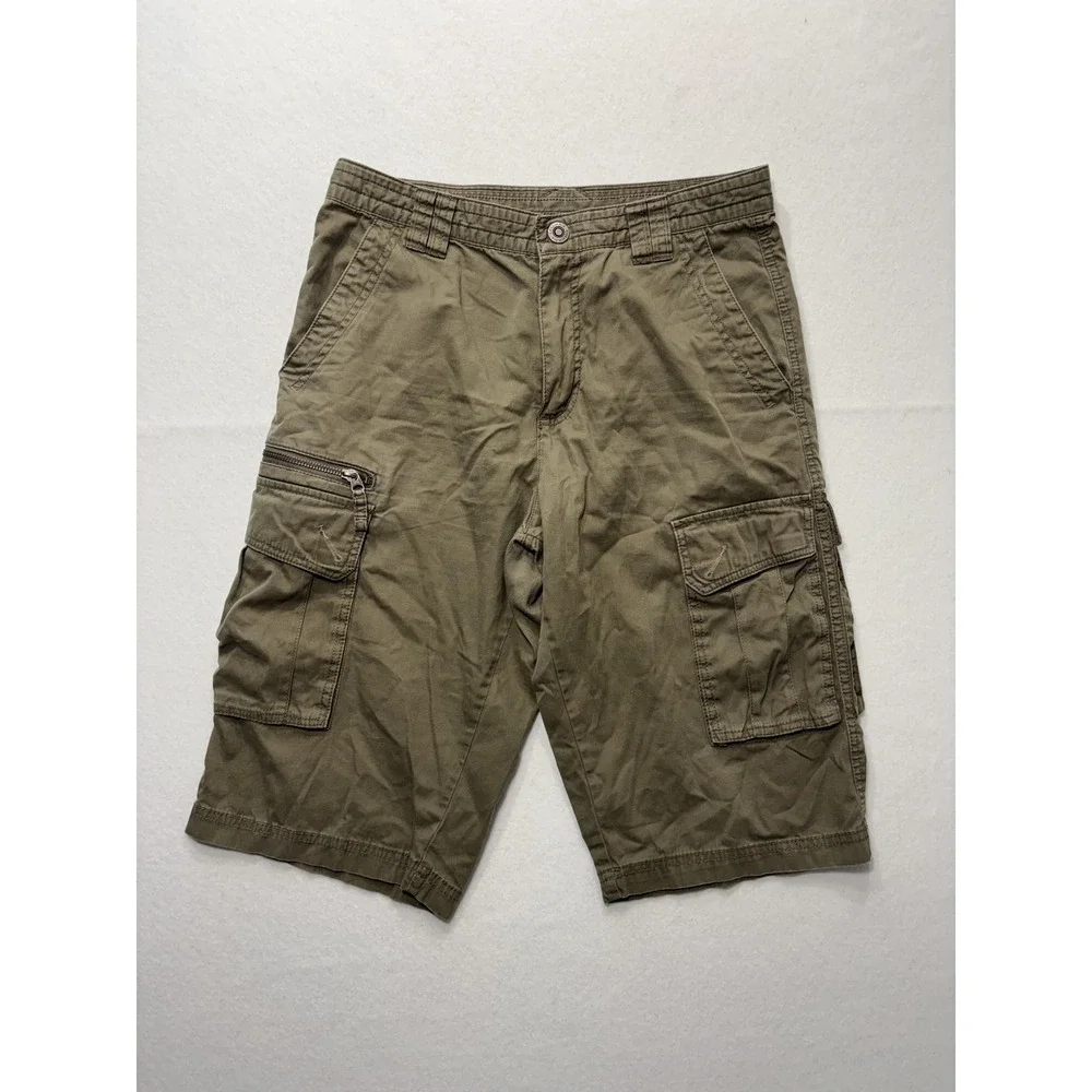 Columbia Cargo Shorts Mens 30 Green Canvas Relaxed Fit Zip Pocket Hiking Outdoor